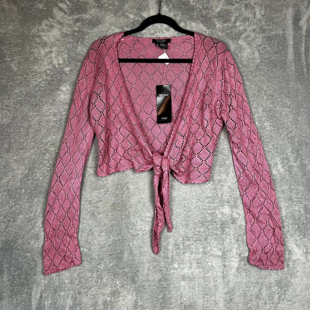 Karen Kane Tie-Front Cardigan Womens‎ XL Cropped Open Knit Cashmere V-Neck NWT